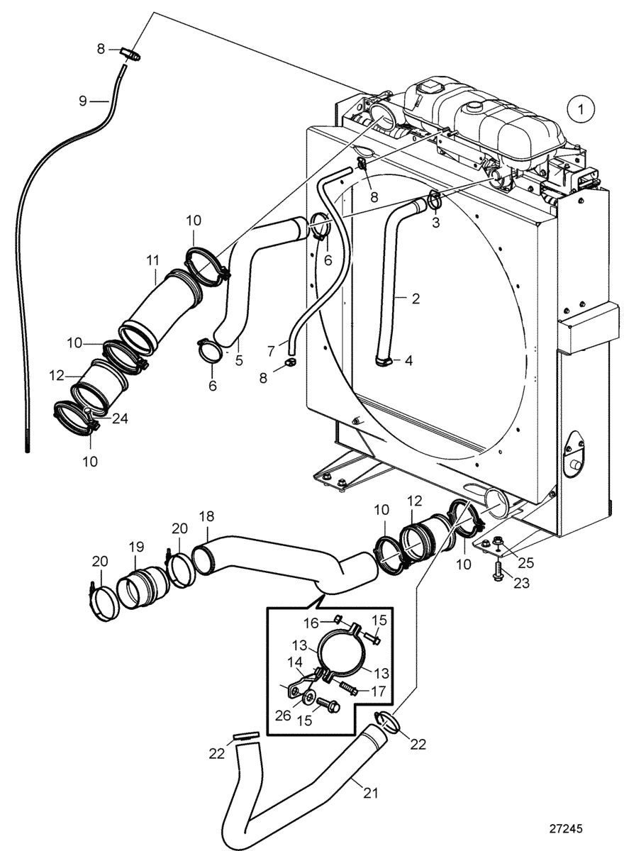 Radiator with Connection Components. Visco Fan Suction