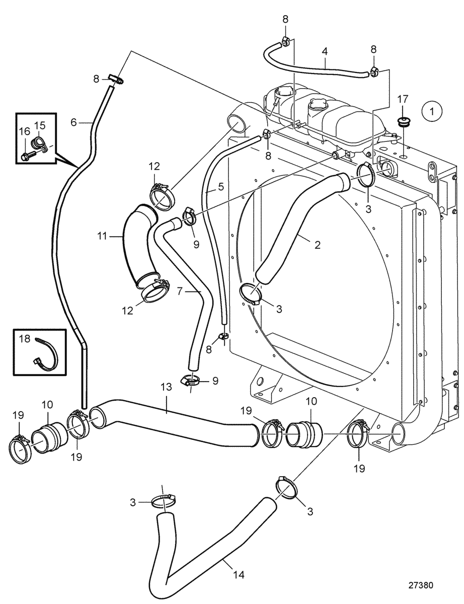 Radiator with Connecting Components. Suction Fan.