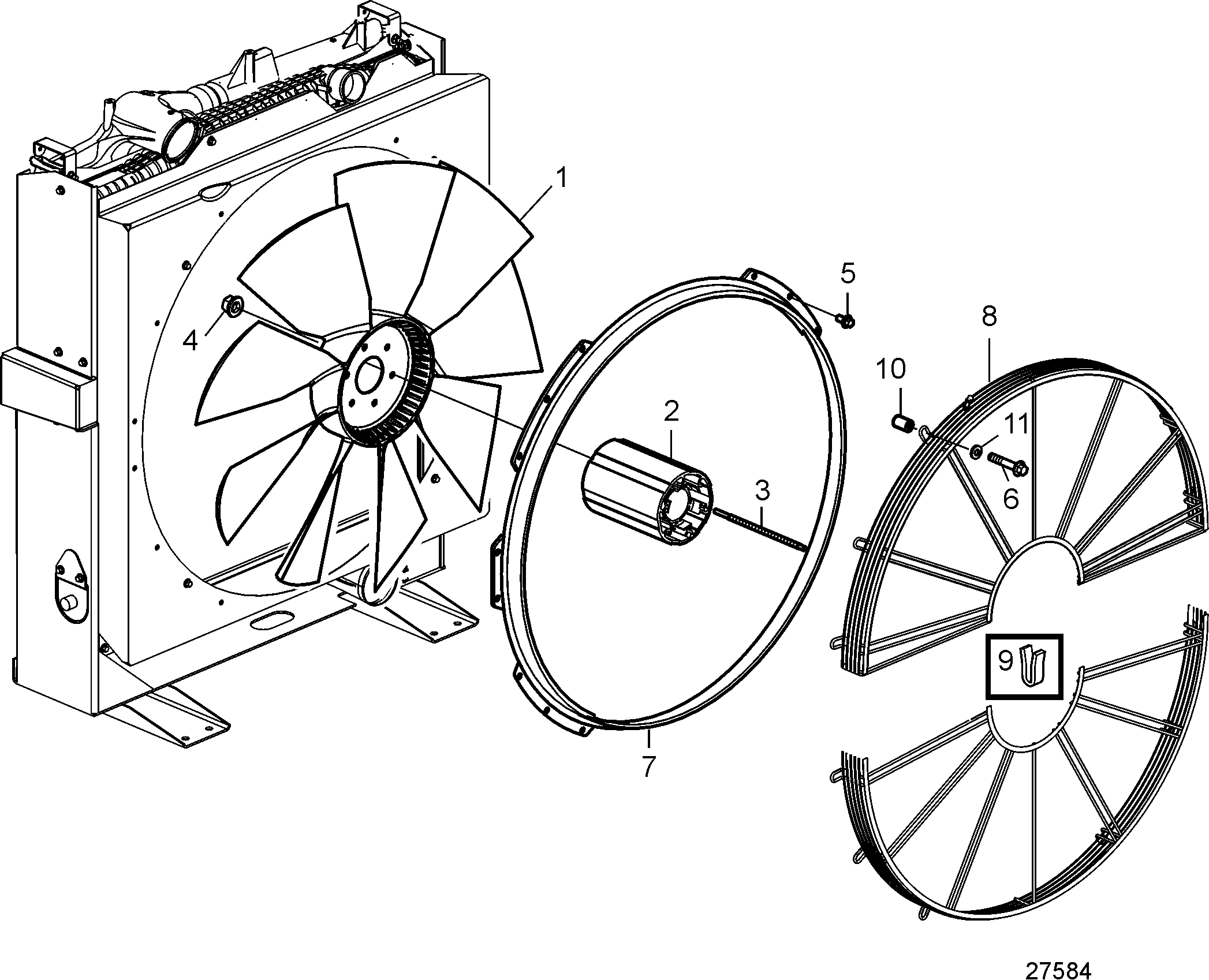 Fan and Fan Ring. D=890mm. Pushing. With Radiator
