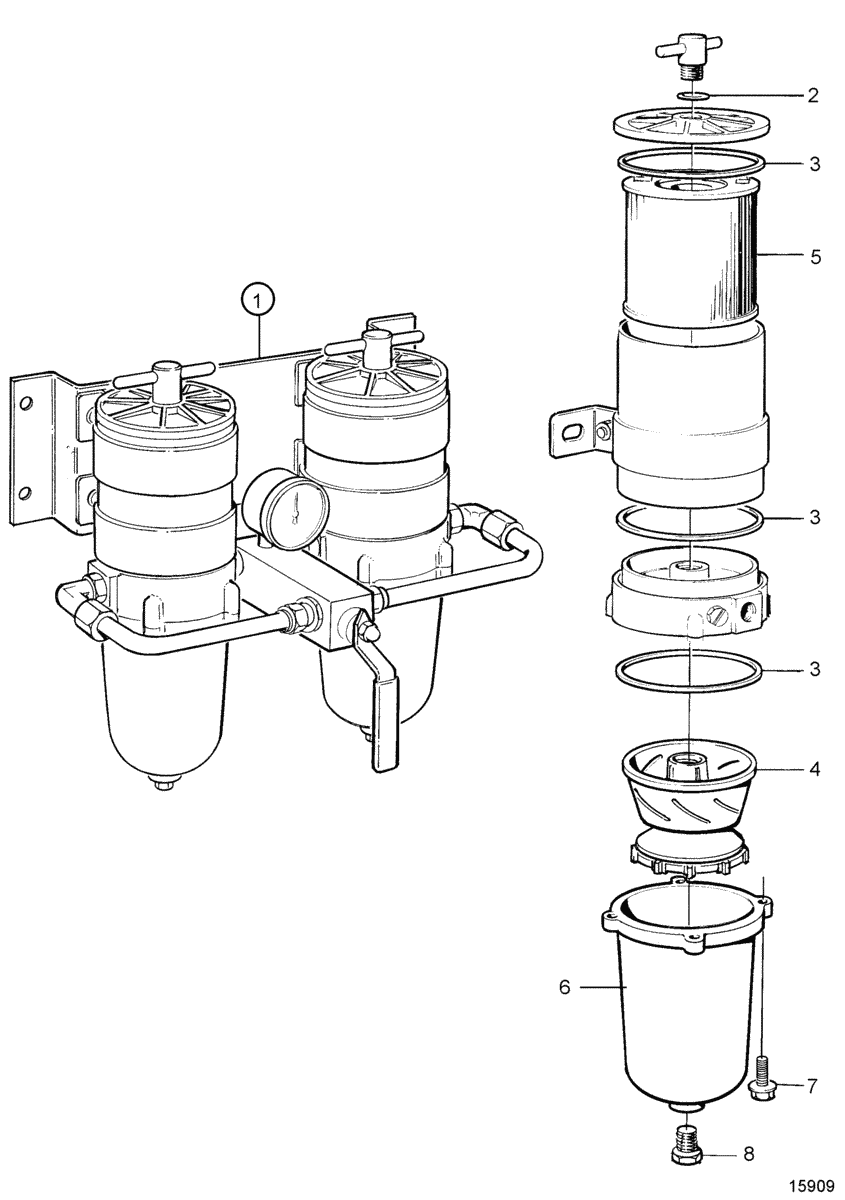 Epurateur de carburant / sèparateur d'eau, double. système carburant classifiè. ancien modèle