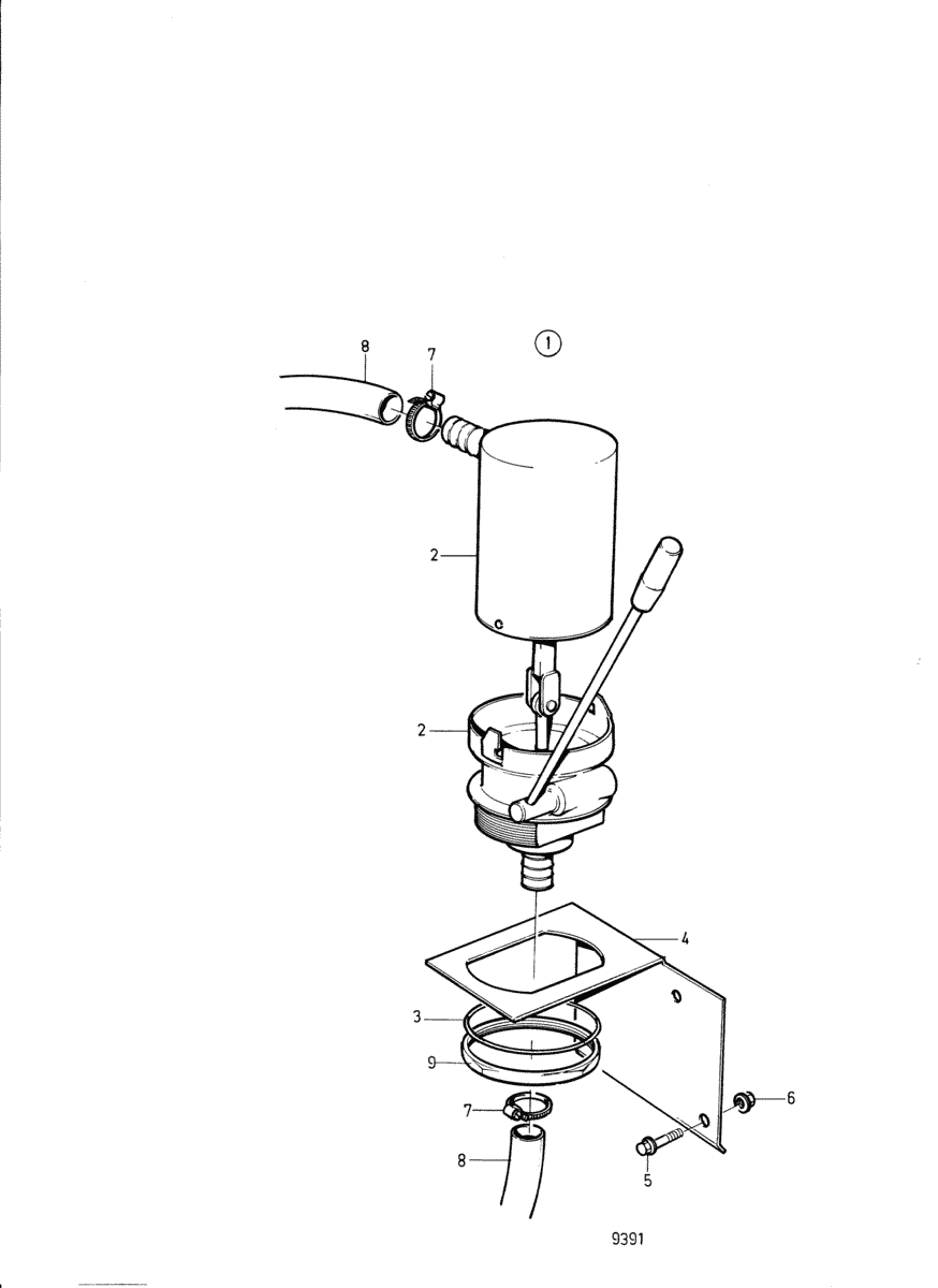 Pompe de vidange d'huile, manuelle, montèe sur cloison, ancien modèle