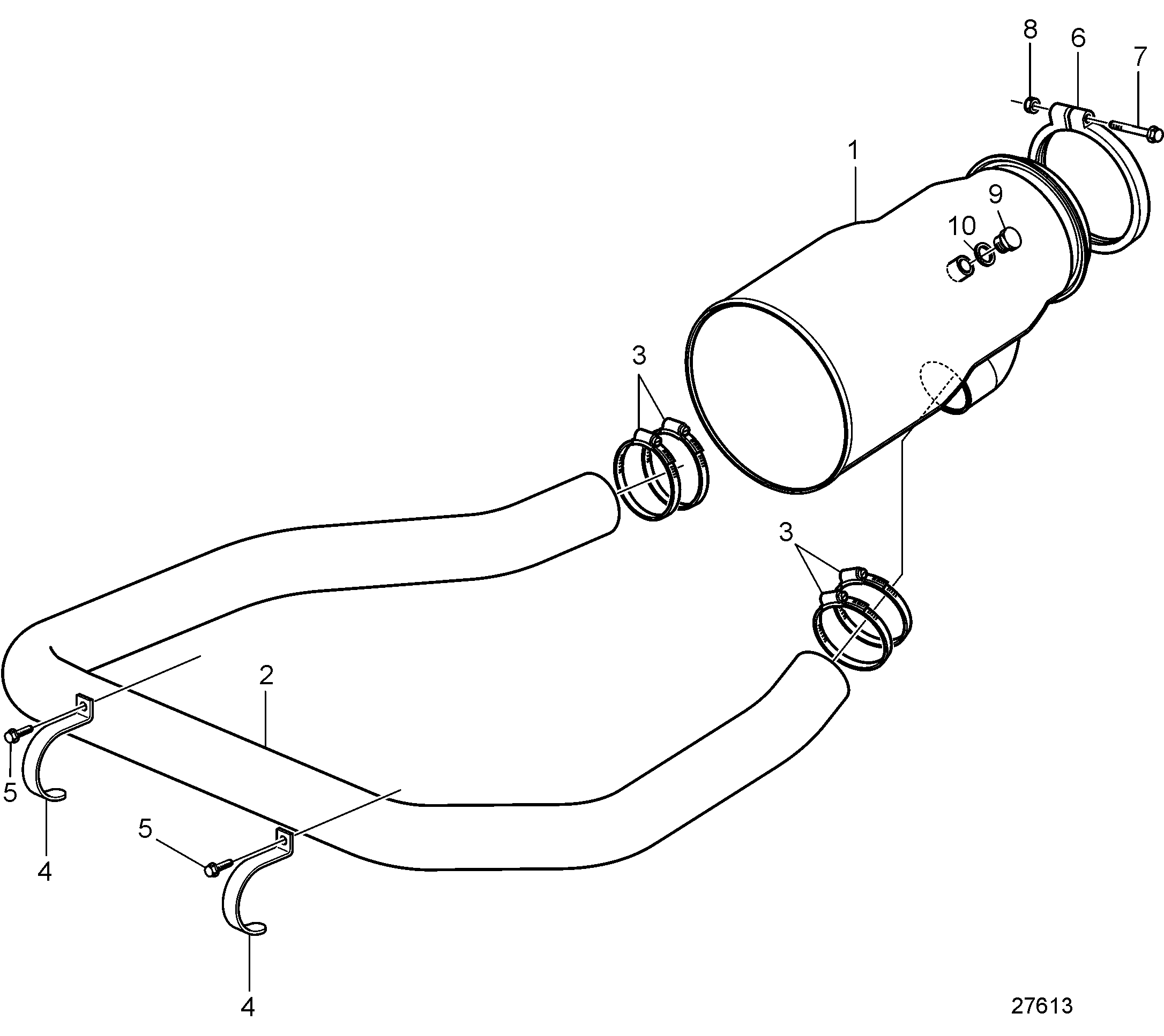 Coude de tube d'échappement à injection d'eau avec tube de montée