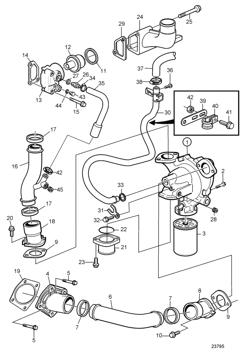 Pompe à eau, Boîtier de thermostat et Filtre à eau. SN2012326599-