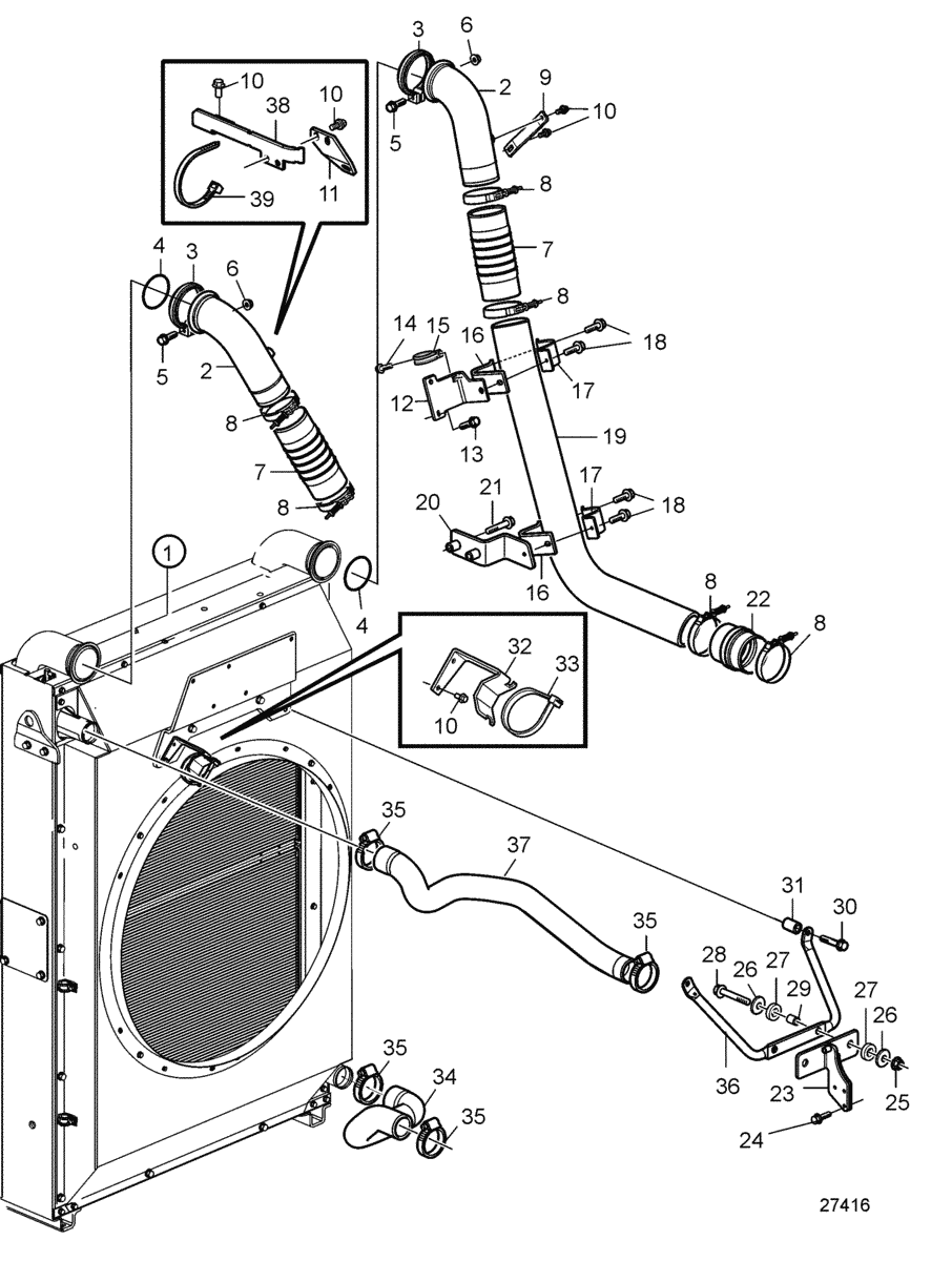 Radiator and Charge Air Cooler with Connections, Suction, SN2016079648-SN2016087576