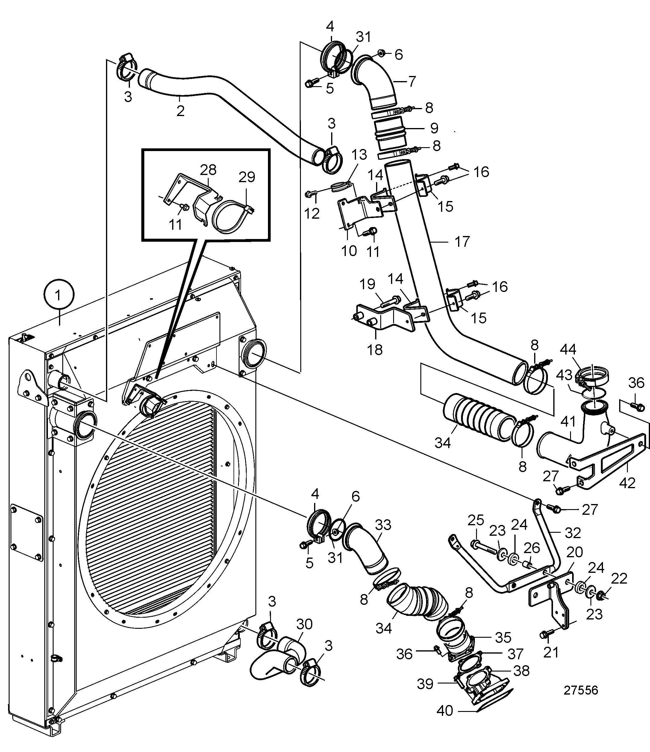 Radiator and Charge Air Cooler with Connections, Pushing, SN2016079648-SN2016084273