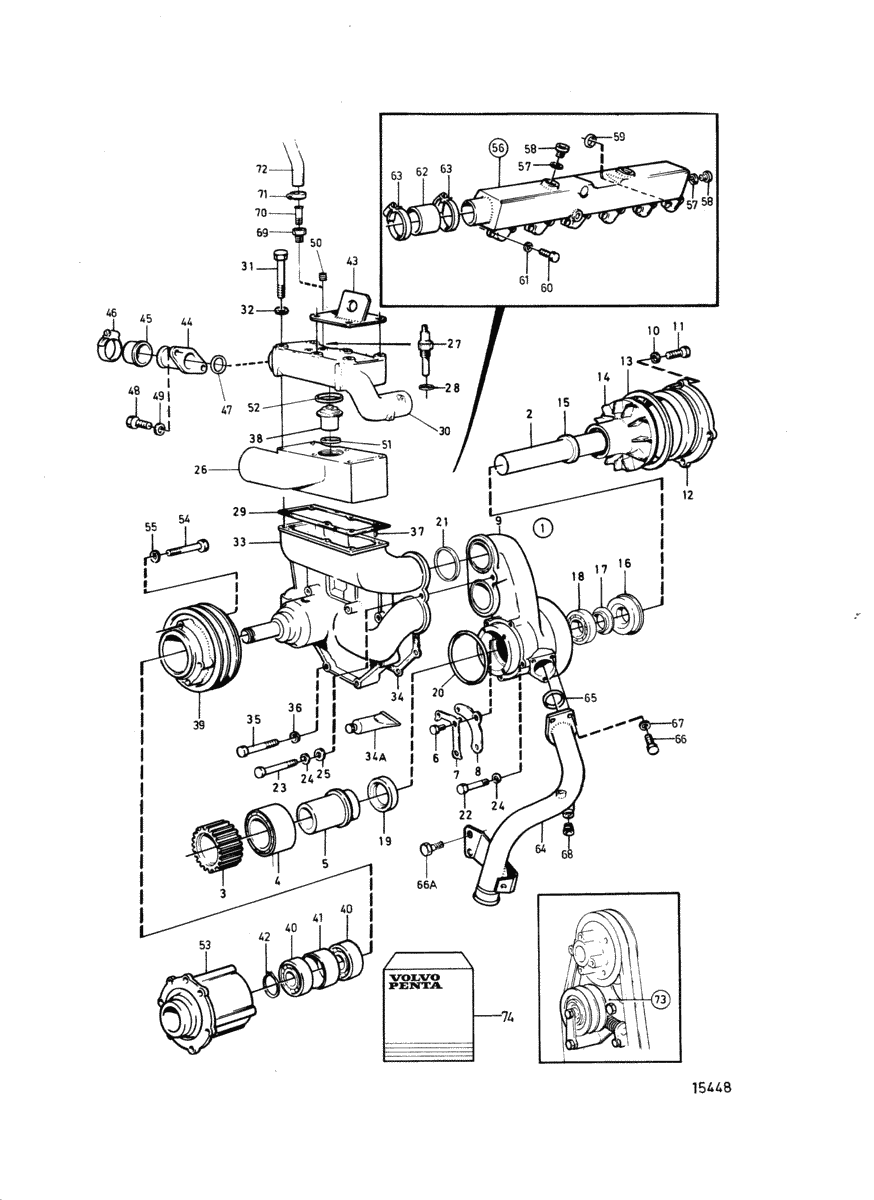 Pompe á eau et boîtier de thermostat, ancien modèle
