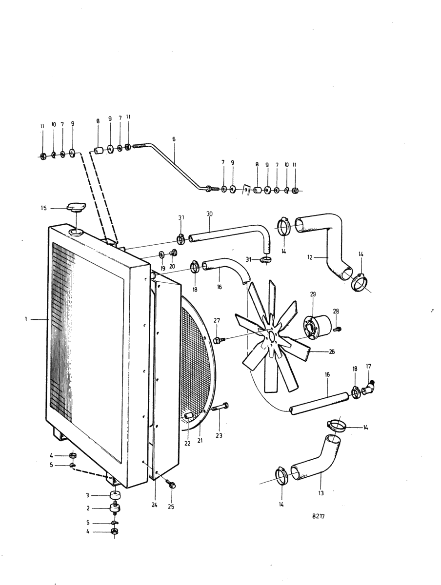 Radiateur et ventilateur avec pieces de montage